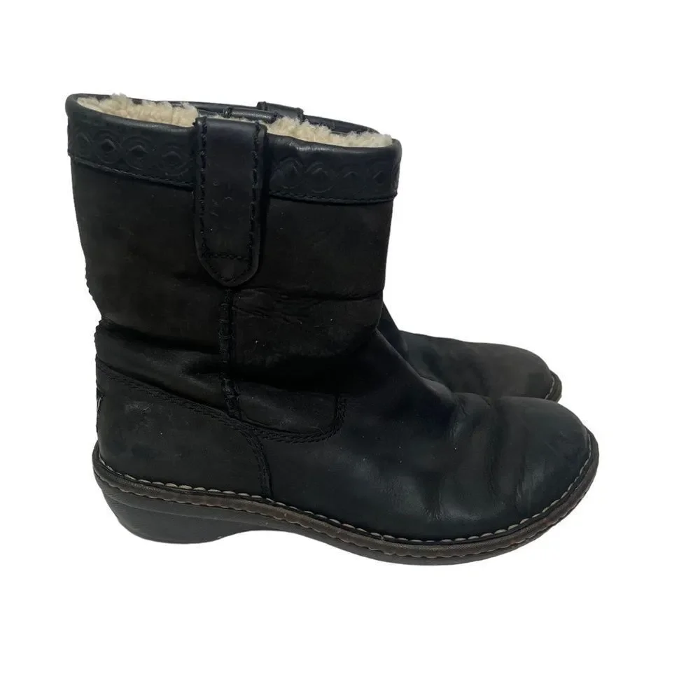 Ugg Swell Black Ankle Leather & Lambskin Winter Boots